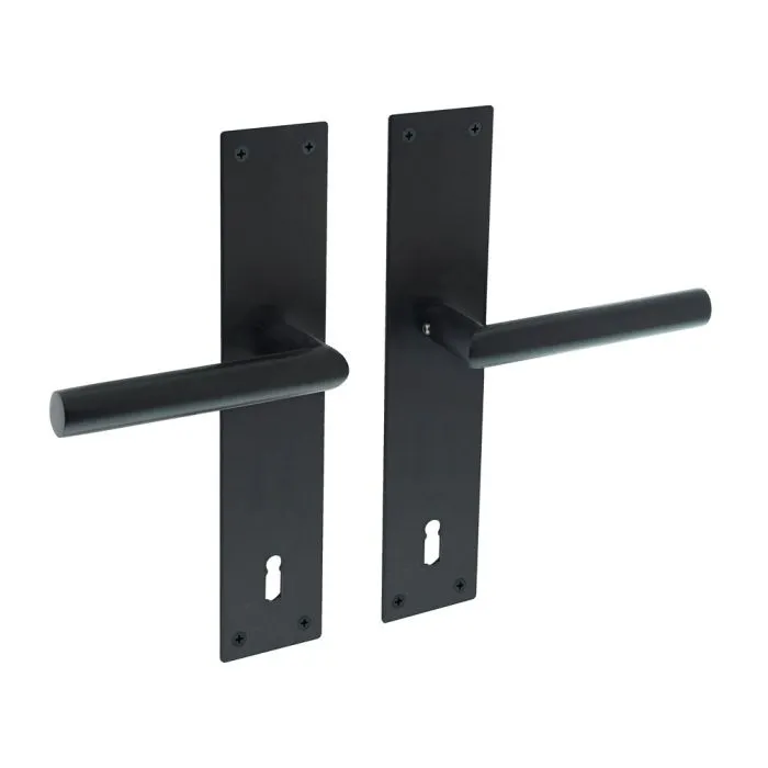 INTERSTEEL Deurkruk Jura recht Hoek 90° met schild 250x55x2mm sleutelgat 110mm zwart