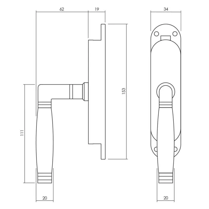 INTERSTEEL SET KRUKESPAGNOLET LINKS TON 222 INCLUSIEF STANGENSET 2X 1250MM NIKKEL/EBBENHOUT
