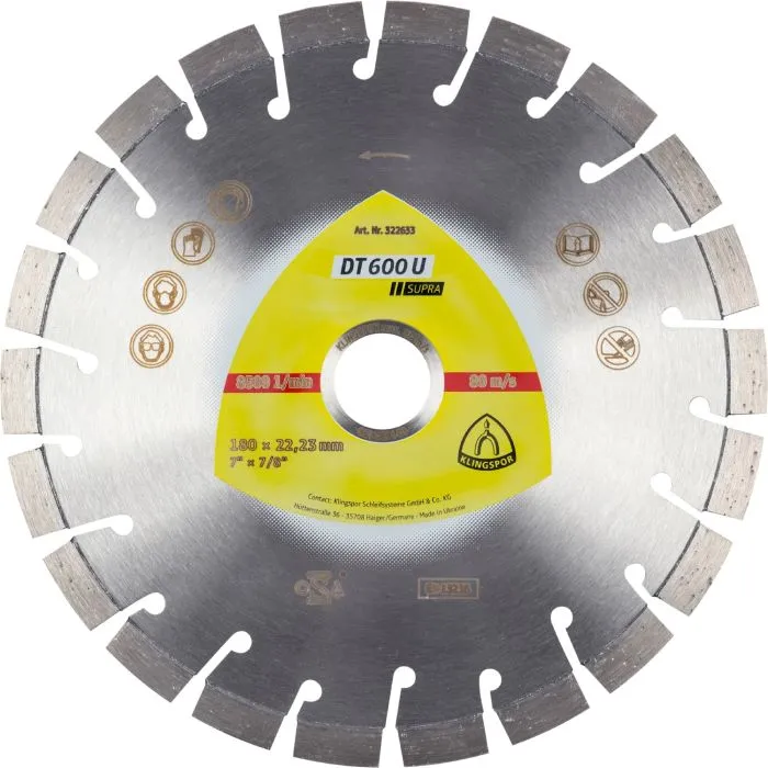 KLINGSPOR  DT 600 U SUPRA  DIAMANTSCHIJVEN  180 X 22.23MM  KORTE VERTANDING