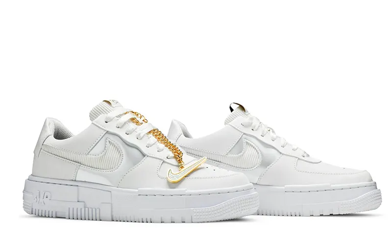 Nike Air Force 1 Pixel White Gold Chain Sneakers