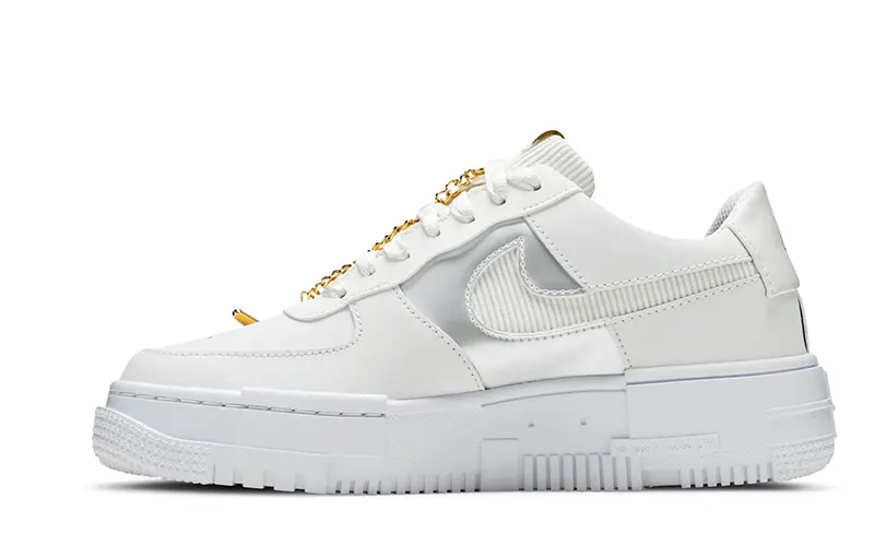 Nike Air Force 1 Pixel White Gold Chain Sneakers