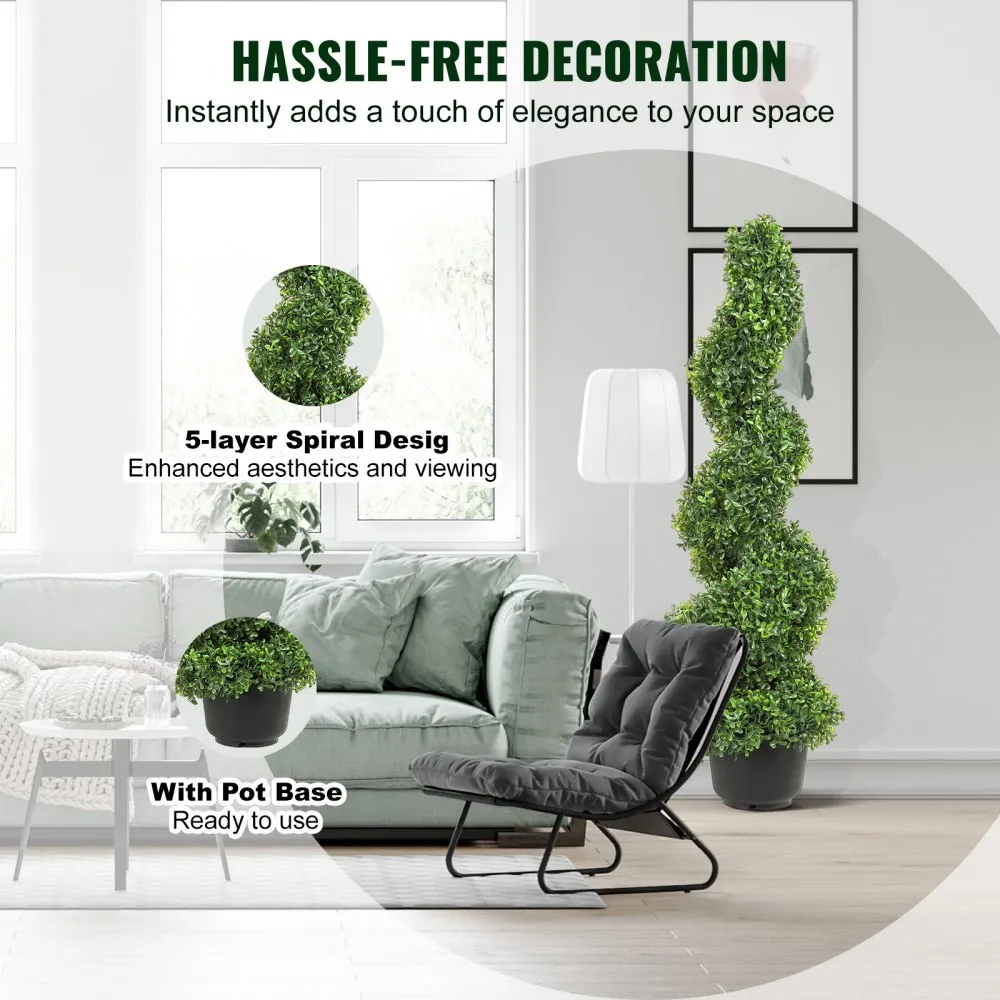VEVOR 2 stuks kunstbuxus toren vormsnoei spiraal kunstplant 122 cm hoog decoratieve plant groene kunststof plant van PE ijzer vo