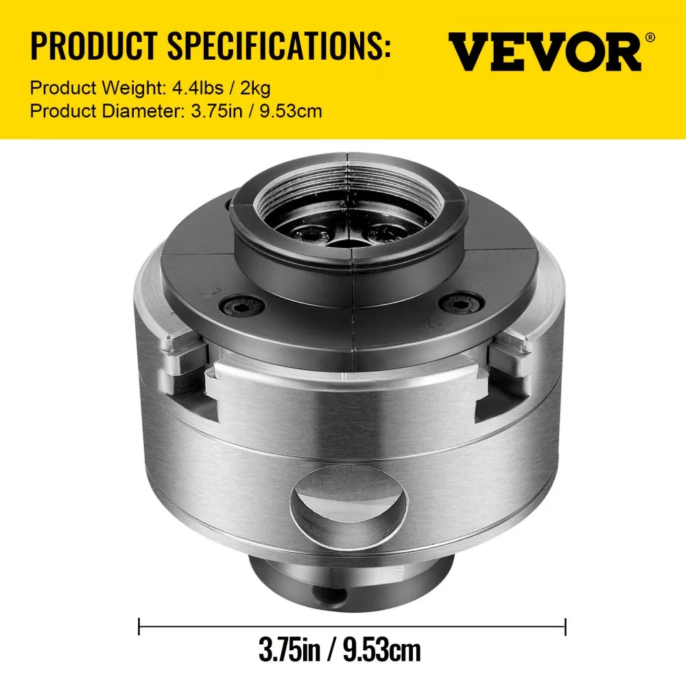 VEVOR 4KLAUWS ZELFCENTRERENDE KLAUWPLAAT VOOR HOUTBEWERKINGSMACHINES 95 MM, KLAUWPLAAT VOOR ONDERSTEUNING EN CENTRERING, 4KAAK
