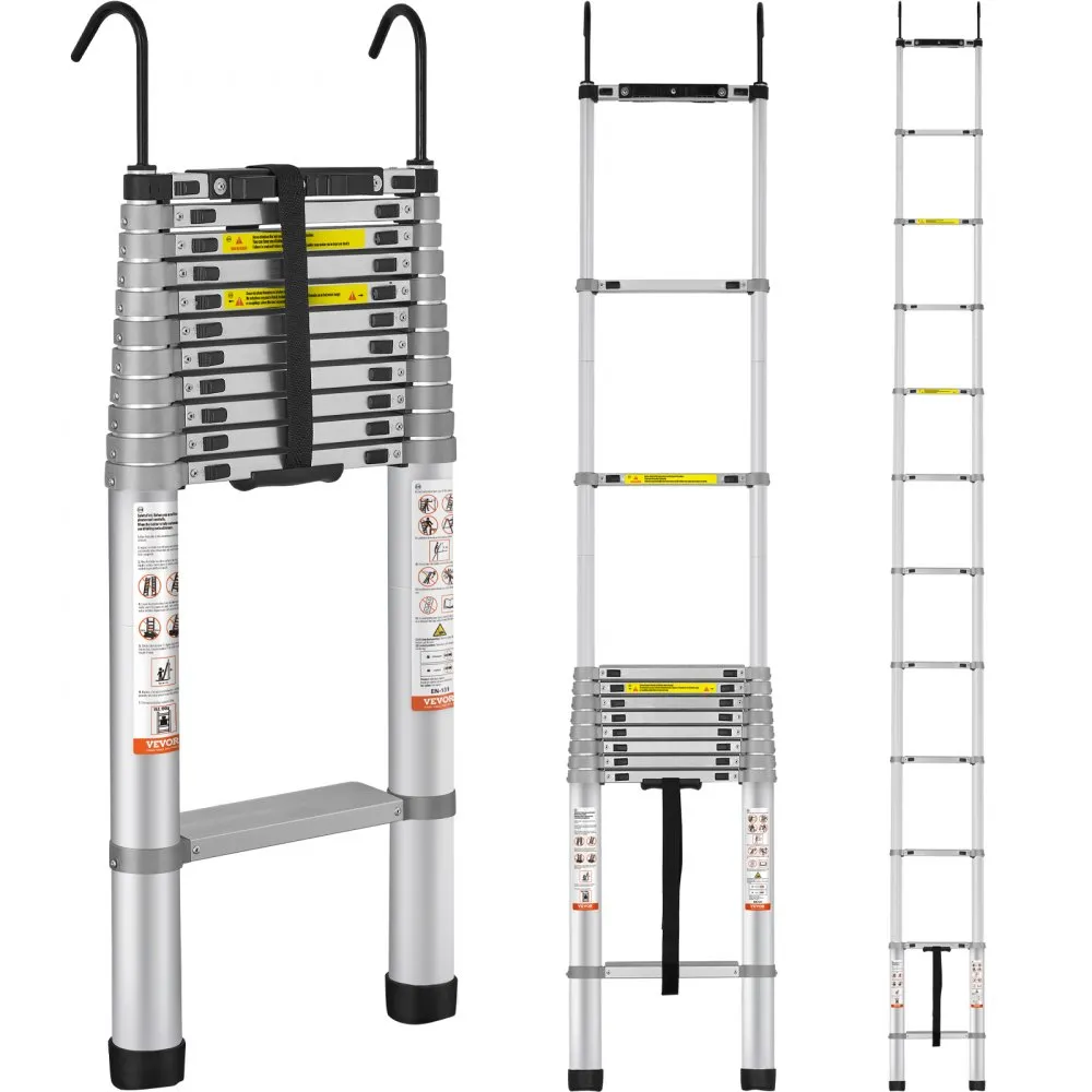 VEVOR 4,59 m telescoopladder, antislip vouwladder, 90 x 48 x 8 cm, trapladder met vergrendelingssysteem, multifunctionele ladder