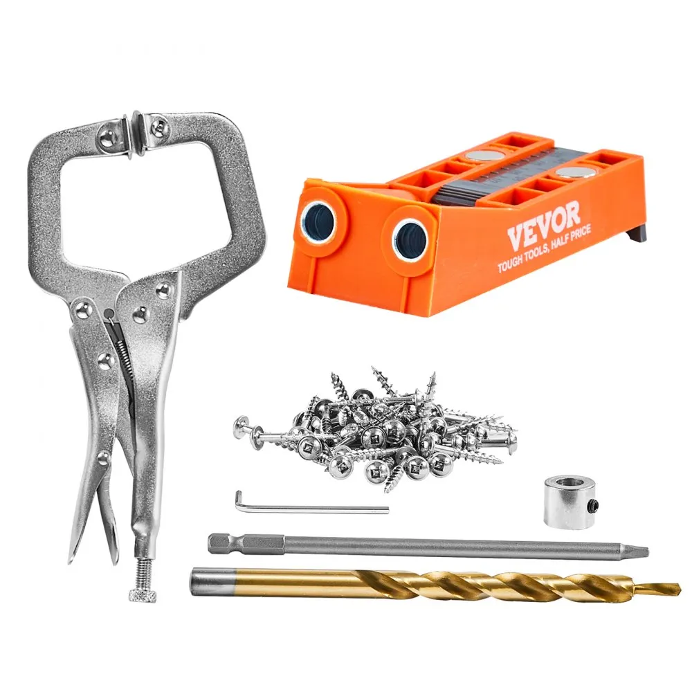 VEVOR 50 STUKS POCKET HOLE JIG KIT DOUBLE POCKET HOLE MET SQUARE DRIVE BIT & CKLEMMEN, DOWELING AID DRILL JIG VOOR HET BORE