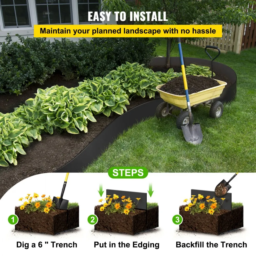 VEVOR Bedrand 4' x 10' Gazonrand Gerecycled HDPE Patio Board Flexibele gazonrand voor landschapsarchitectuur Gazon Tui