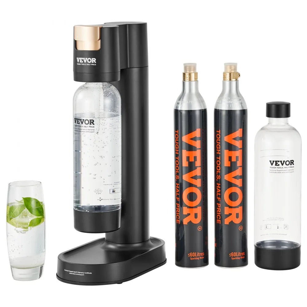 VEVOR BRUISWATERMAKER, FRISDRANKMACHINE, SELTZER WATERSTARTSET MET 2 STUKS BPAVRIJE 1L PETFLESSEN, 2 STUKS CO2FLESSEN, COMPAT