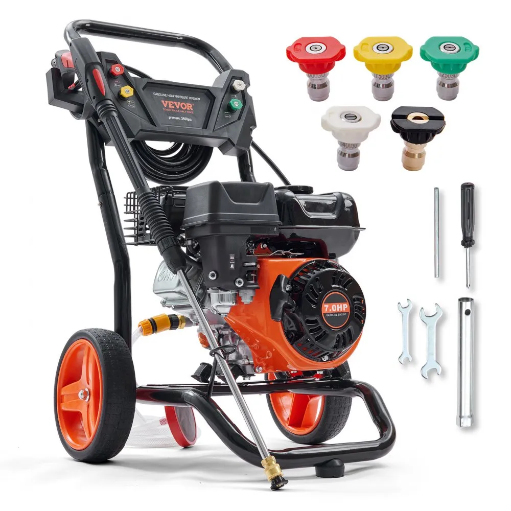VEVOR gasdrukreiniger 3400 PSI 2,6 GPM gasaangedreven hogedrukreiniger met aluminium pomp, spuitpistool en verlengstuk, 5 snelko