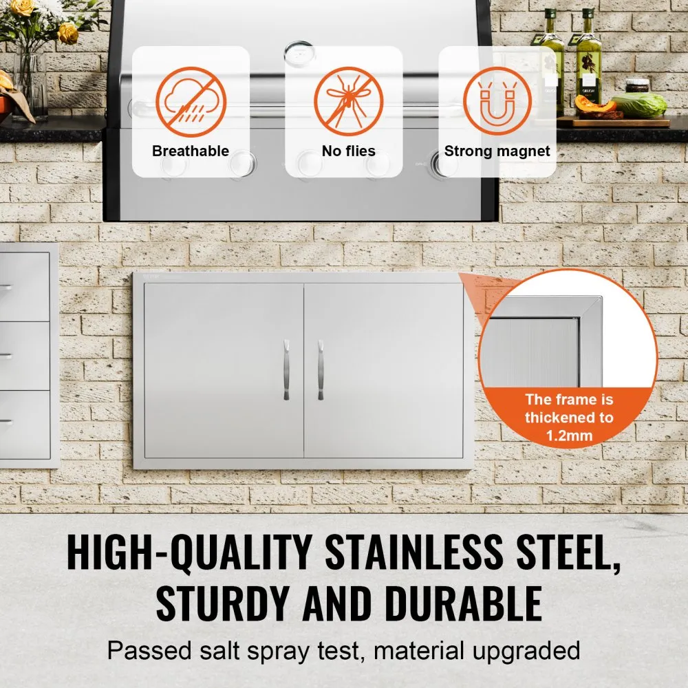 VEVOR Grilltoegangsdeur, 915 x 533 x 46 mm, dubbele buitenkeukendeur, inbouw roestvrijstalen deur, verticale wanddeur met handgr