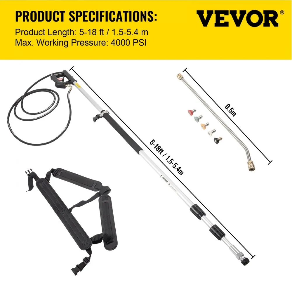 VEVOR HOGEDRUKREINIGER MET SCHOON WATERPISTOOL 1,54,6 M, KRACHTIGE GEBRUIKSVRIENDELIJKE HOGEDRUKREINIGER 4000 PSI, FLAT SURFACE