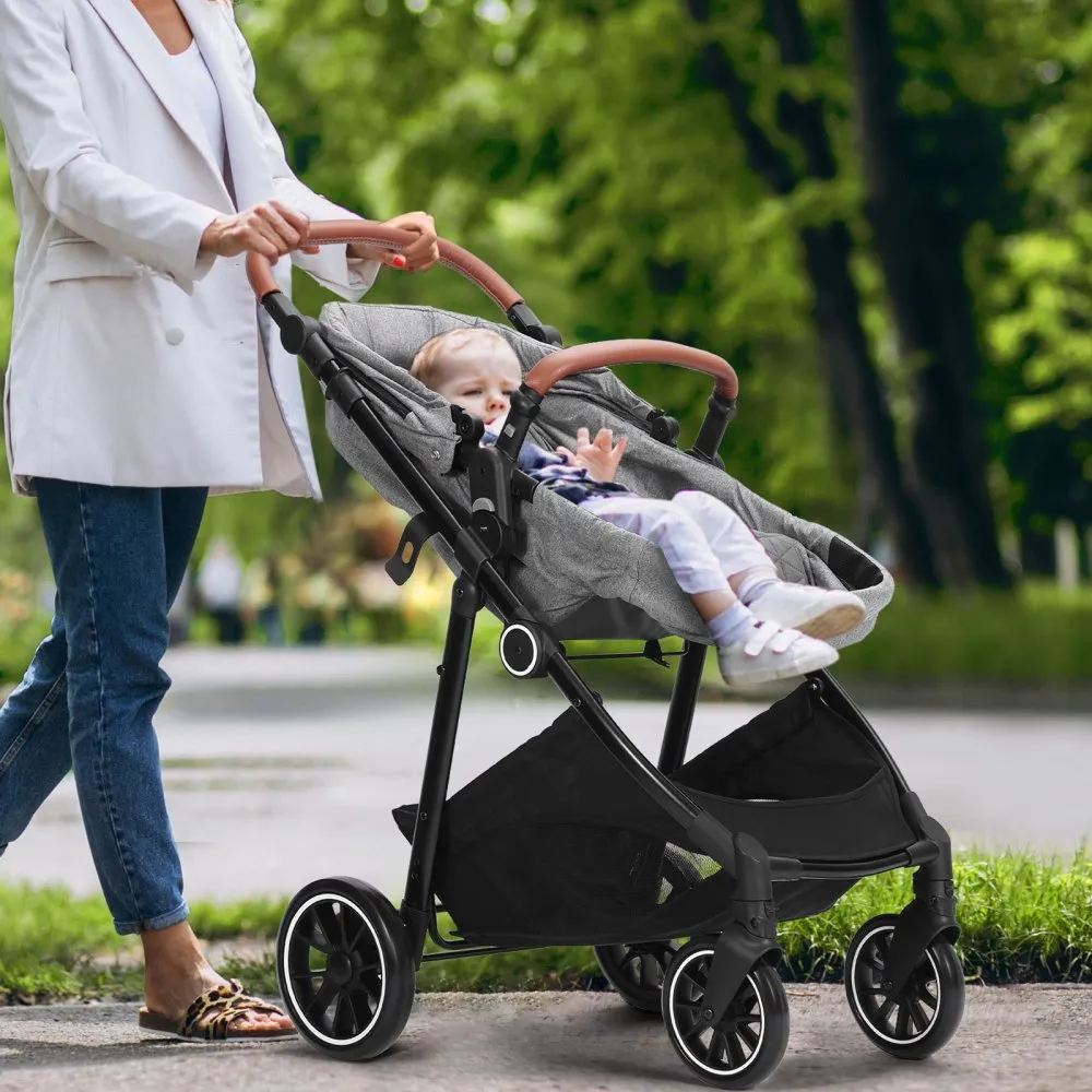 VEVOR Standaard kinderwagen met reiswieg, verstelbare rugleuning in de 3e versnelling en opklapbare en omkeerbare stoel, koolsto