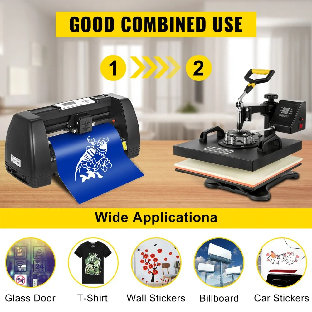VEVOR Warmte Persmachine, 38 x 38 cm 5 in 1 Warmte Persmachine en 375 mm Vinyl Cutter Plotter, Snijplotter Machine met Signmaste